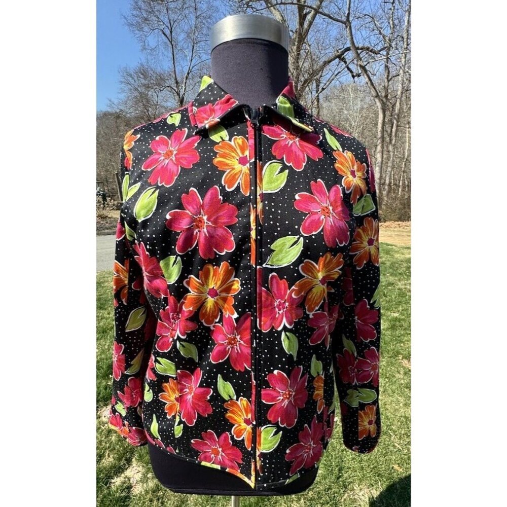 Laura Ashley Woman's Full Zip Floral Spring Jacket XLarge Light Stretch Spring